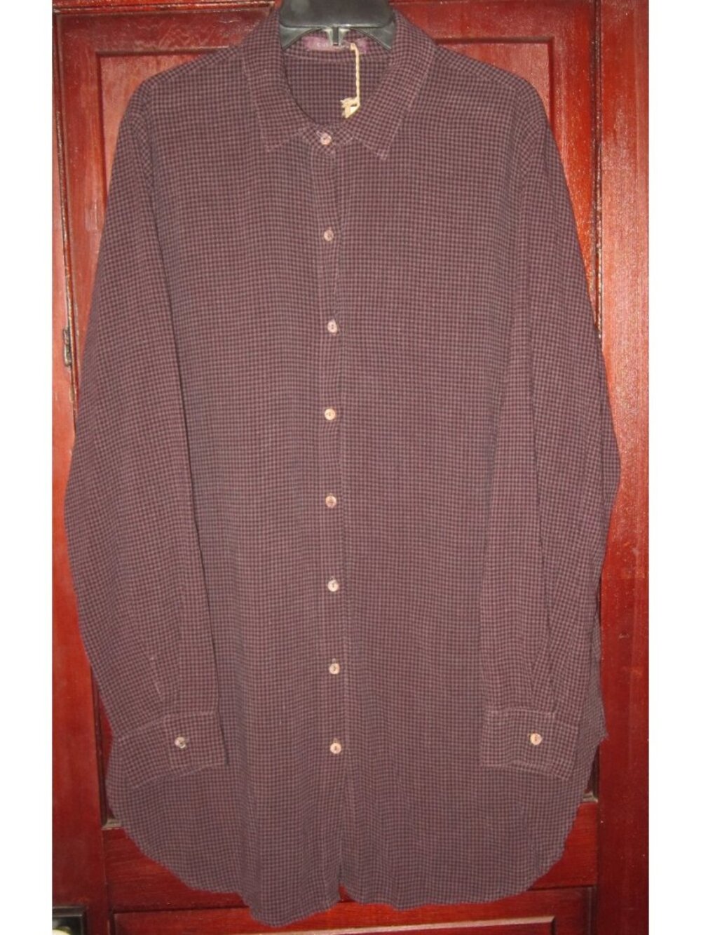 Cut Loose New M Tunic Top Shirt Blouse Mini Check Button Long Woven Tencel Plum